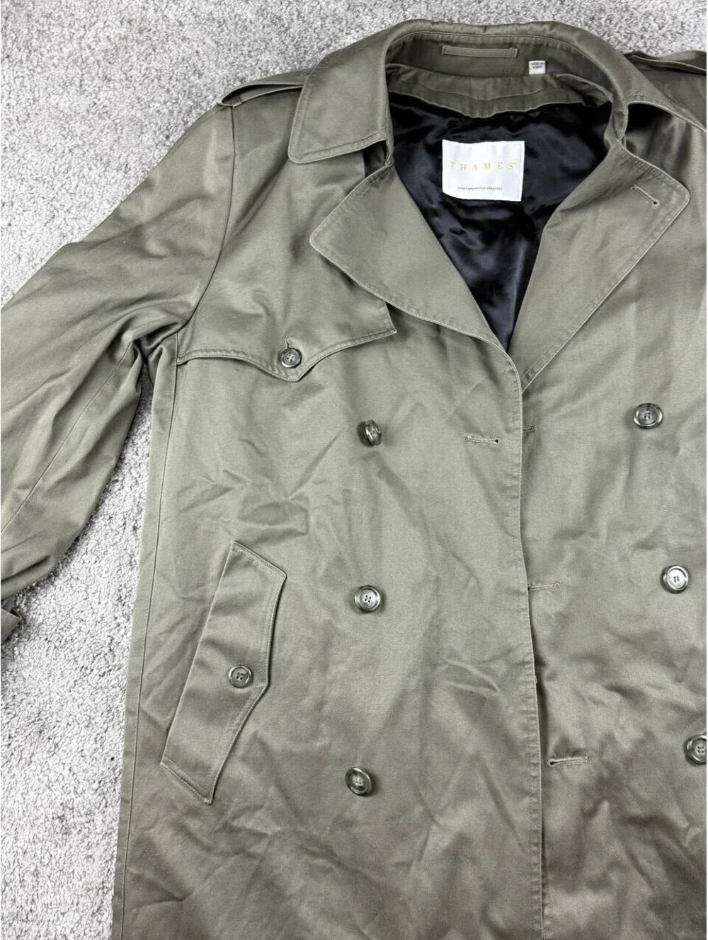 THAMES London Fog Trench Coat 40 Reg Olive Green Belted Removable Liner